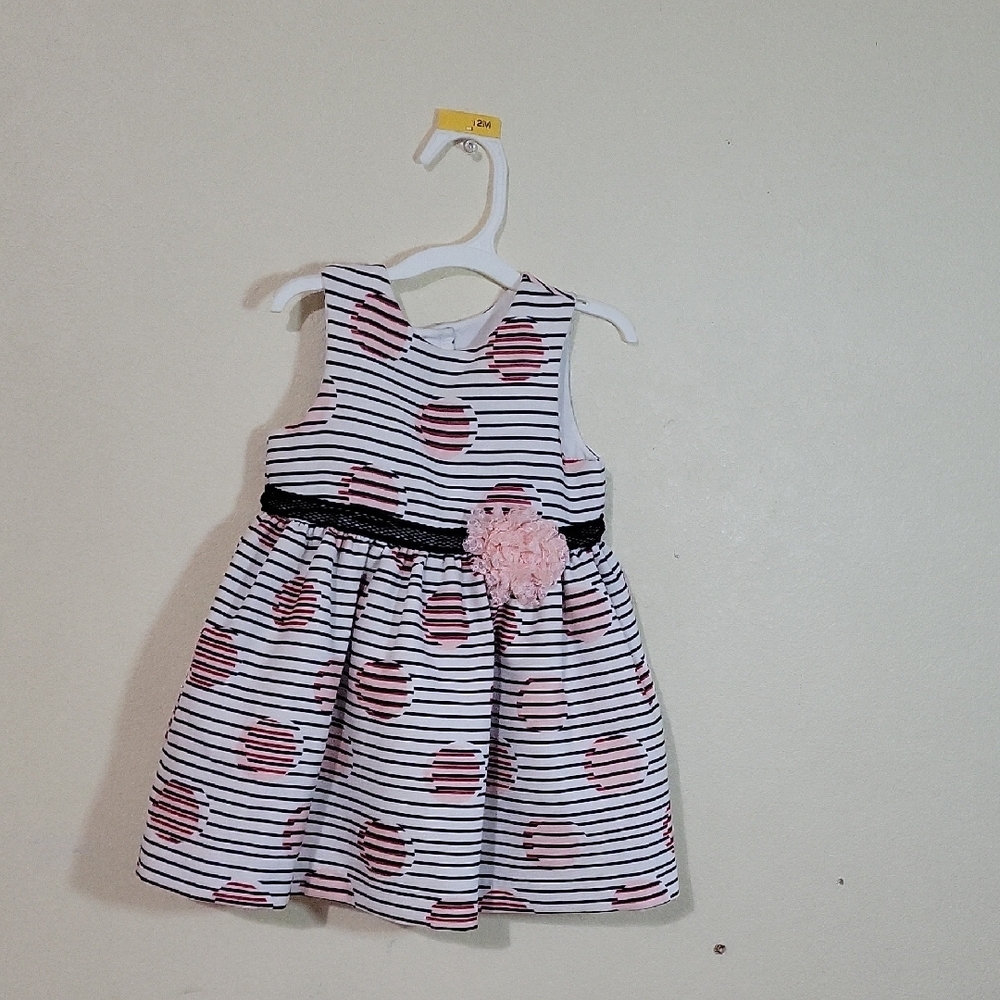 Striped Baby Dress with Pink Accents